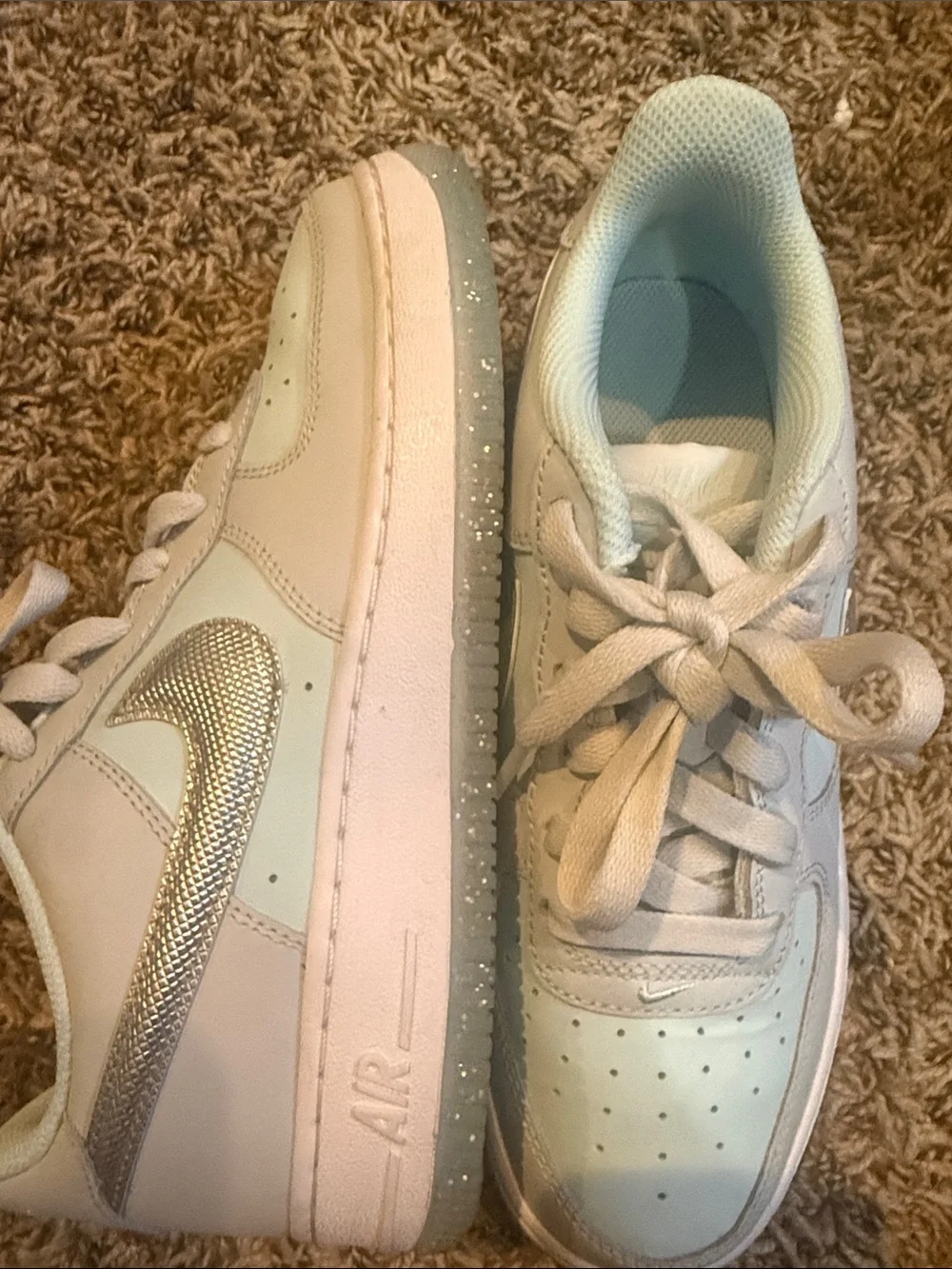 Nike Low Top Sneakers - White with Silver Swoosh and glitter sole